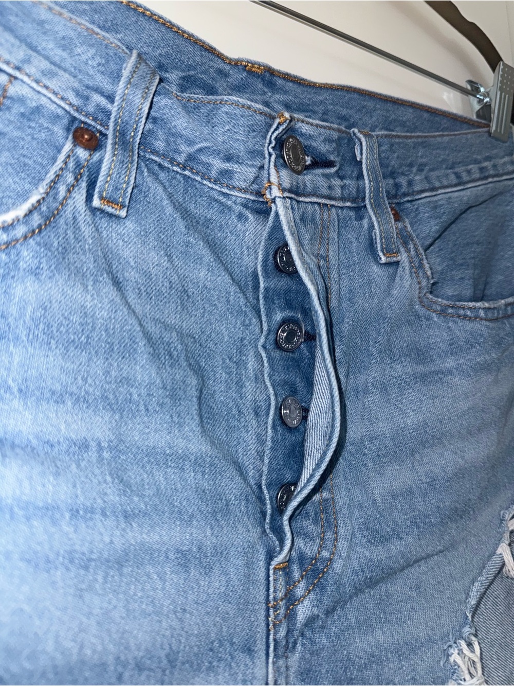 Levi’s 501 High Waisted Distressed Denim Shorts - Picture 3 of 9